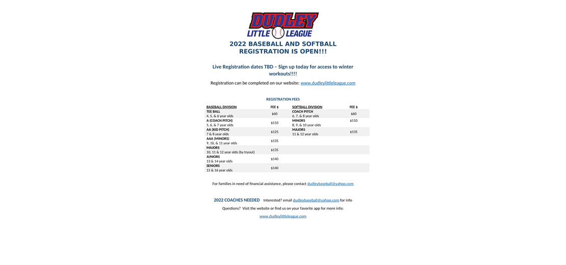 2022 Baseball and Softball Registration is Open!!!